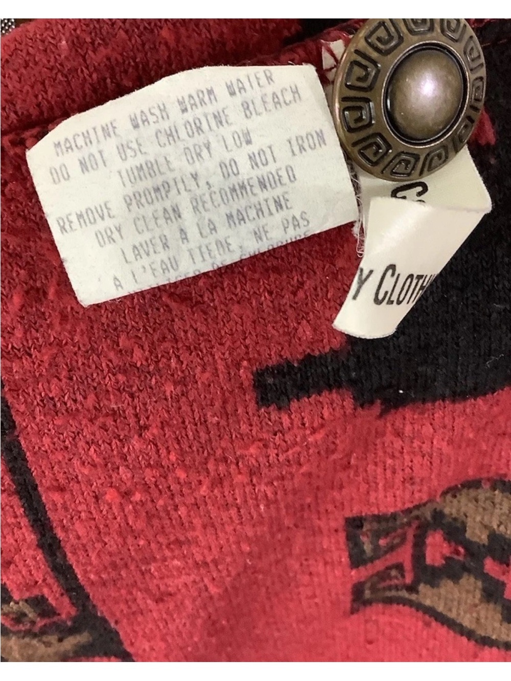 Vintage 90's County Clothing Sz S Aztec Peruvian Western Fleece Jacket Red - Picture 6 of 7